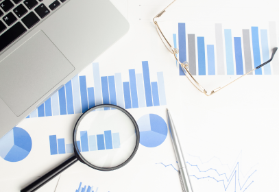 Graphs in blue and white depicting charts that you would show during an internal audit.