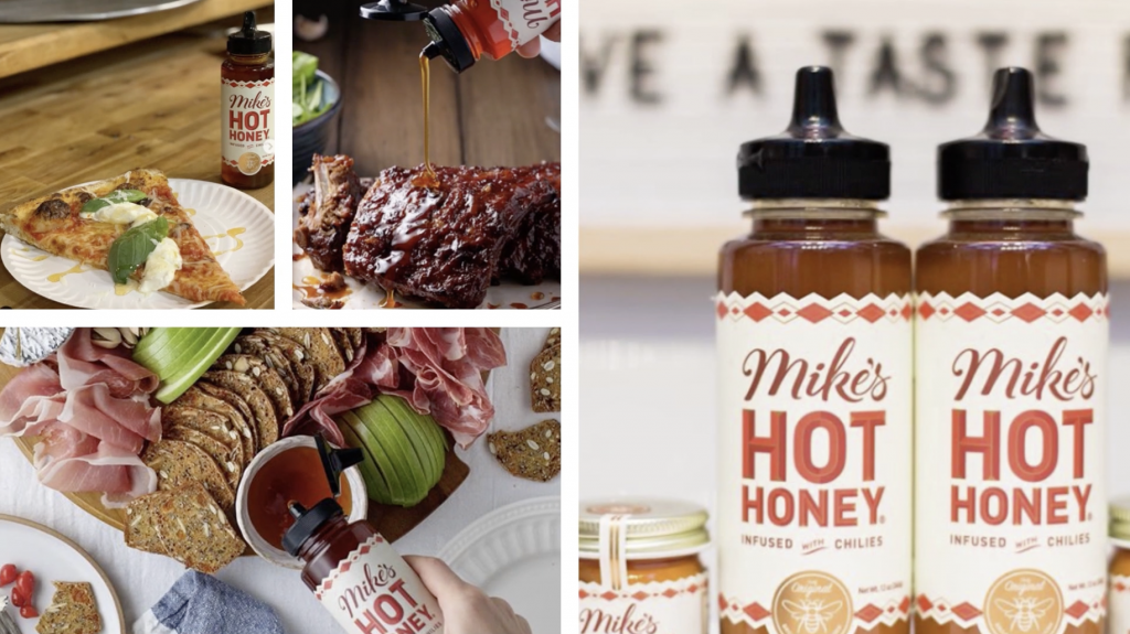 Mike's hot honey testimonial with bottles of hot honey.
